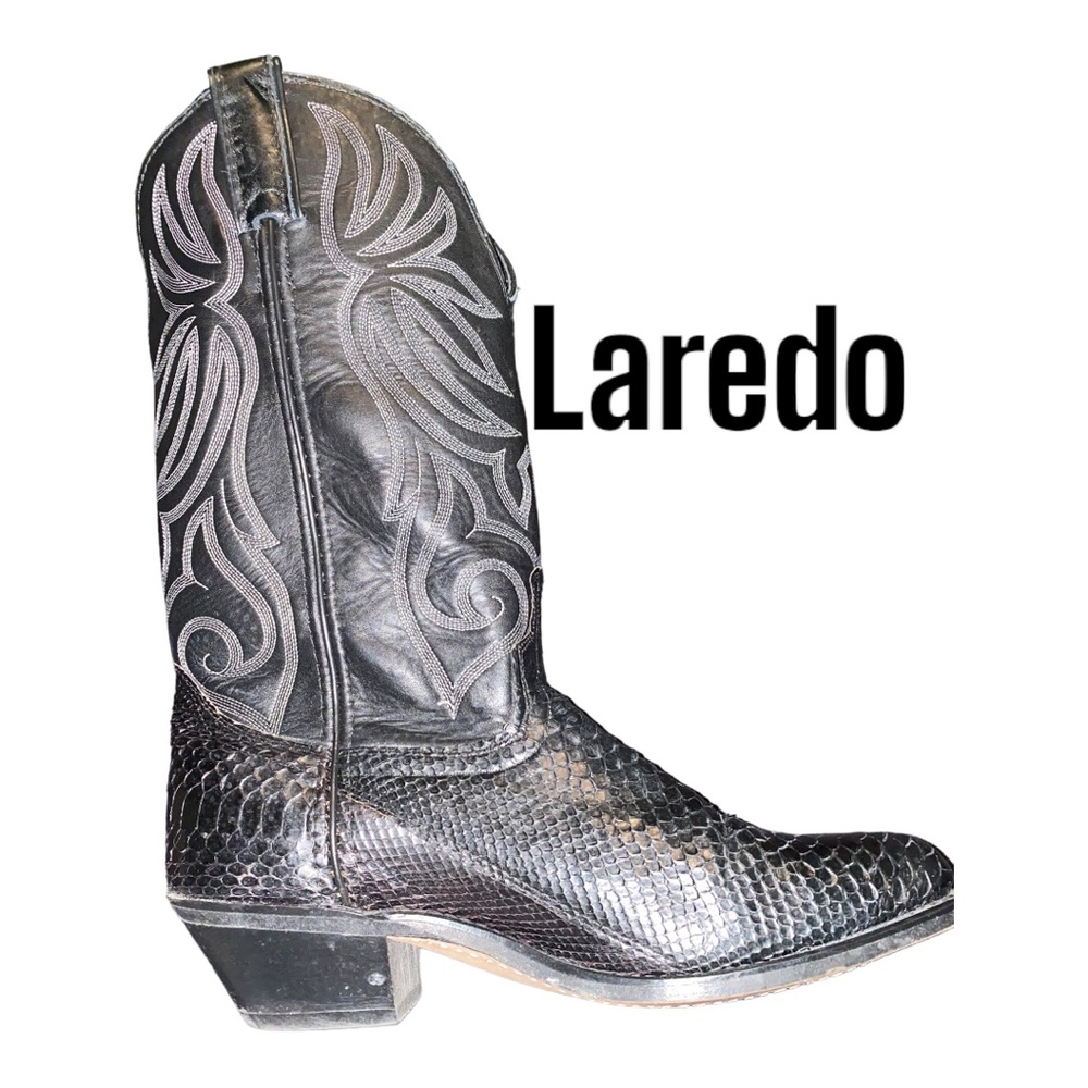 VINTAGE Laredo-Black, PYTHON snake skin, Western boots.